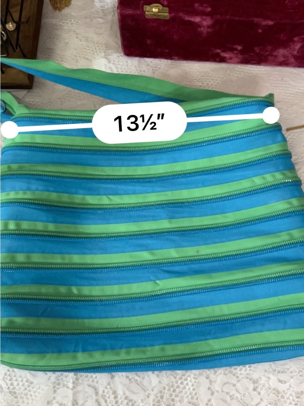 ZIP IT Green & Blue ZIPPER Shoulder Bag with Adjustable Strap FREE BAG CHARM - Picture 7 of 11
